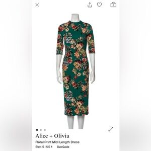 Alice + Olivia Green Floral Midi Bodycon Dress